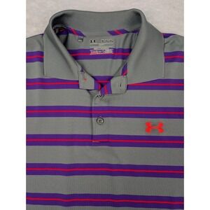 Under Armour Polo Shirt Men's XL Gray/Purple Striped HeatGear Loose Fit
